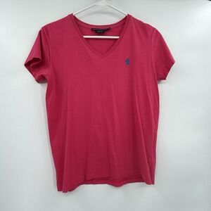 Ralph Lauren Sport Womens V Neck‎ Short Sleeve Preppy Top Size S Pink Old Money
